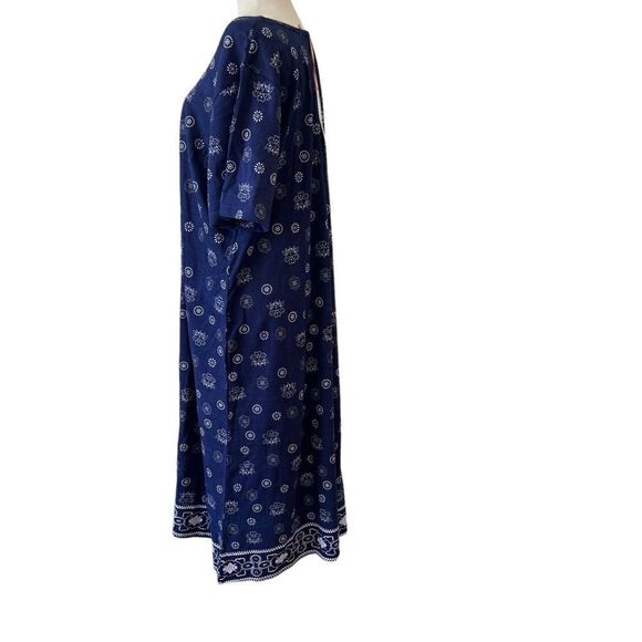 La Cera 1X NWT Cotton Tunic Maxi Dress Blue and White Side Pockets - Picture 4 of 9